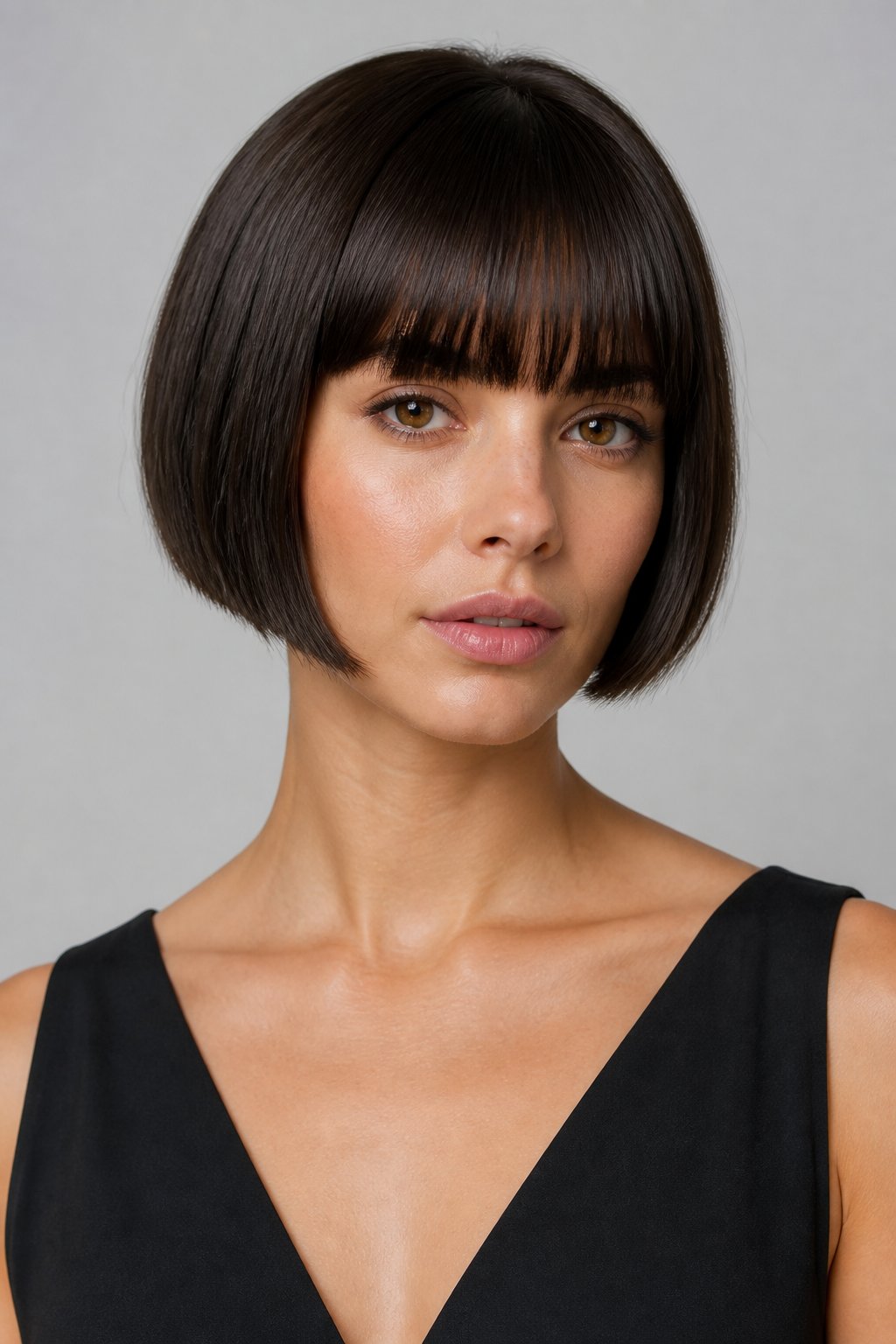 A bob haircut paired with a full fringe is one of the most chic and modern hairstyle combinations available.
