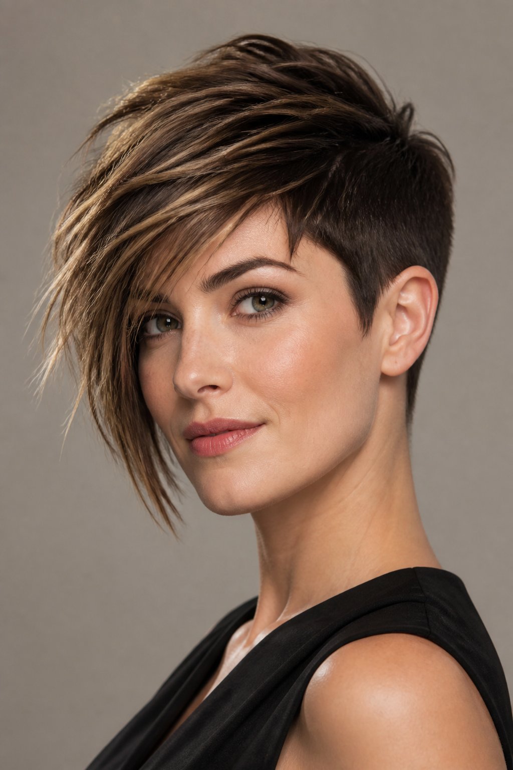 An asymmetrical pixie adds a unique twist. One side stays longer than the other. This creates a stylish contrast.