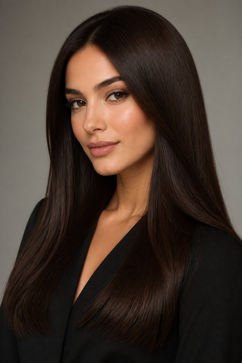 Dark mocha brown hair with a smooth glossy finish