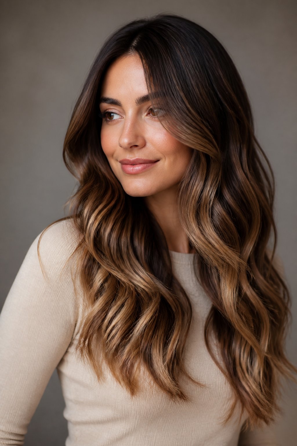 dark caramel balayage ombre on brunette hair