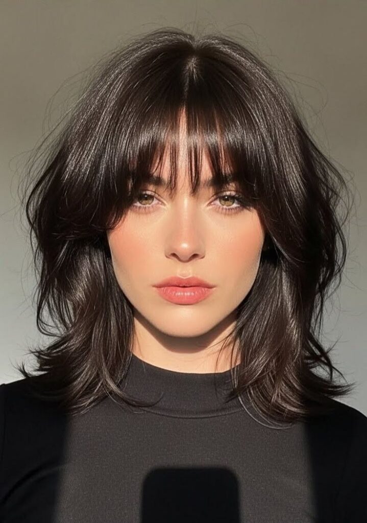 Medium hair with wispy bangs for chubby faces