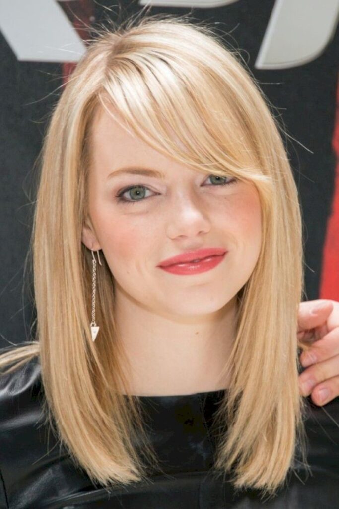Medium cut with long side bangs for chubby faces