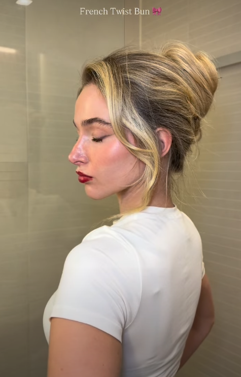 French twist bun hairstyle with a polished elegant old money look