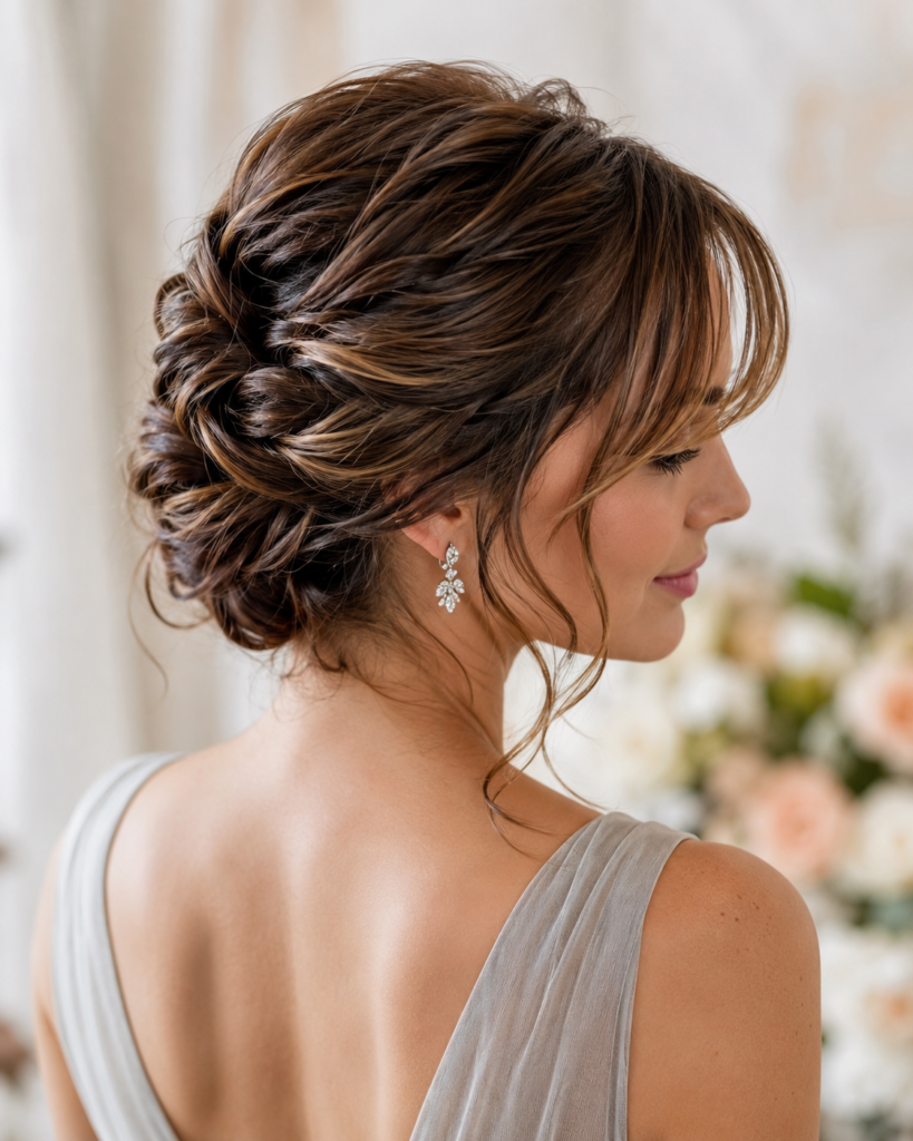 Protective twists with curly bangs in a high ponytail