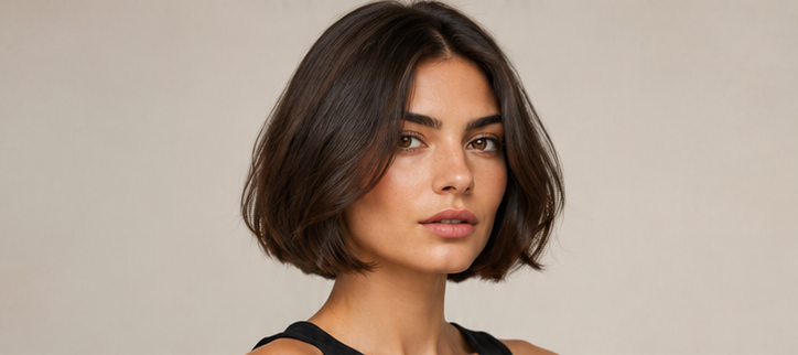 Realistic AI female image matching the chin-length italian bob.