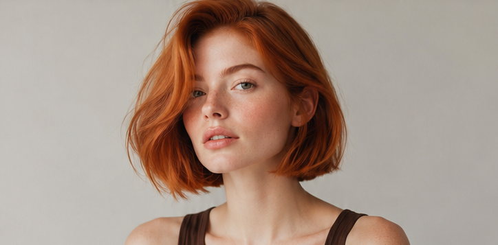 Realistic AI female image matching the copper italian bob.