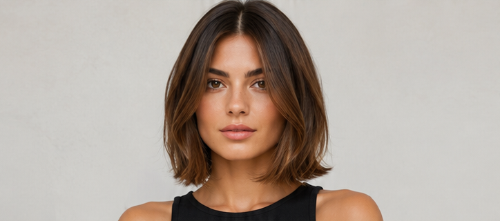 Realistic AI female image matching the italian bob with middle part.