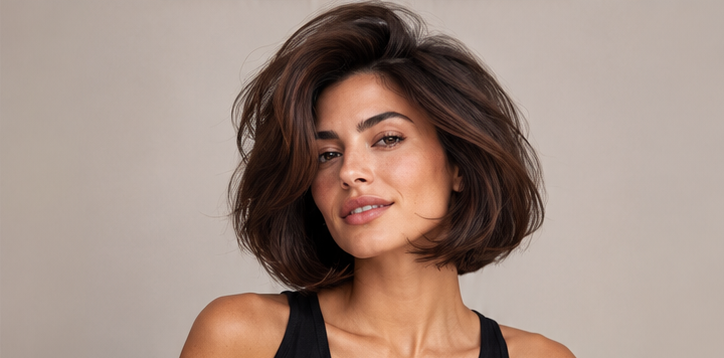 Realistic AI female image matching the italian bob with volume.