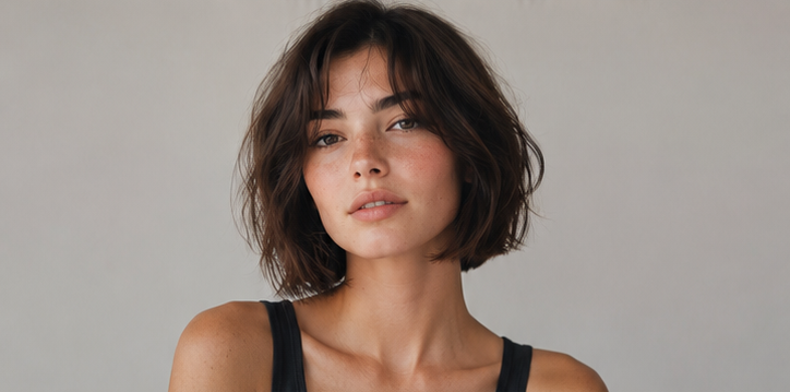 Realistic AI female image matching the italian bob with natural texture.