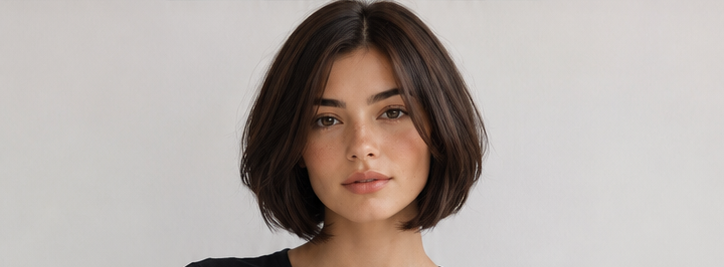Realistic AI female image matching the italian bob for oval faces.