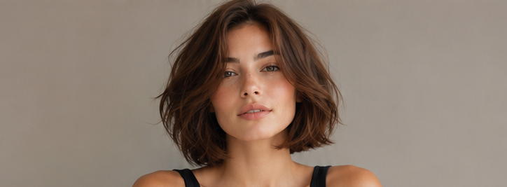 Realistic AI female image matching the italian bob for square faces.