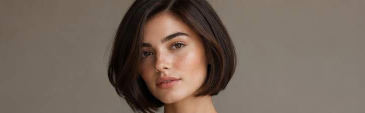 Realistic AI female image matching the italian bob with minimal layers.
