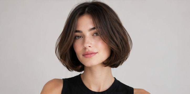 Realistic AI female image matching the italian bob for fine hair.