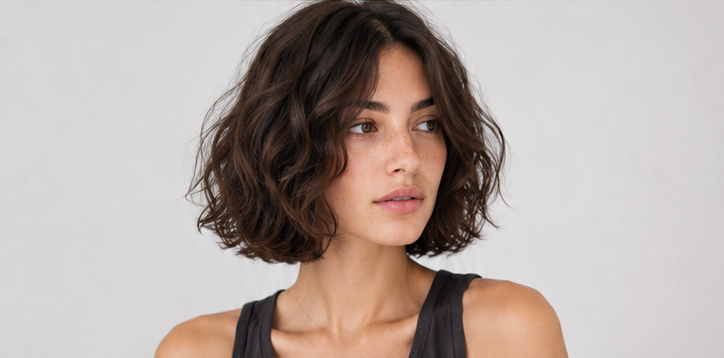 Realistic AI female image matching the italian bob for wavy hair.