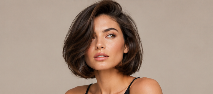 Realistic AI female image matching the italian bob with side part.