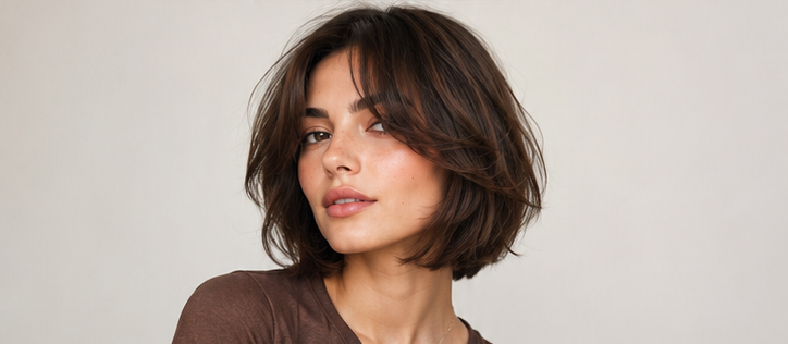 Realistic AI female image matching the layered italian bob.