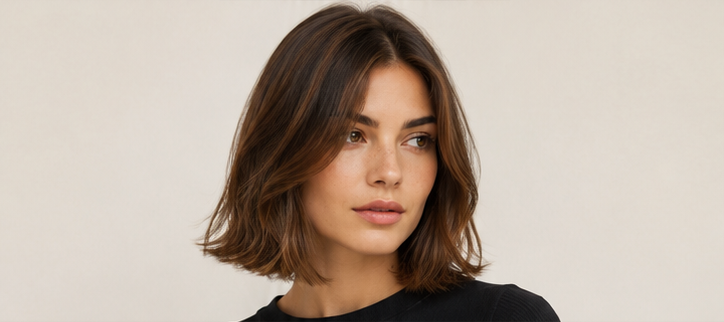 Realistic AI female image matching the shoulder-grazing italian bob.