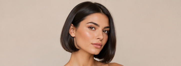 Realistic AI female image matching the sleek italian bob.