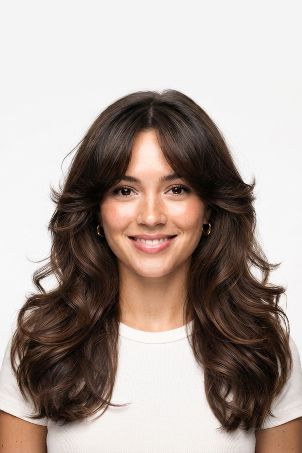 Butterfly layers with curtain bangs are a trendy choice for anyone who wants volume and movement.
