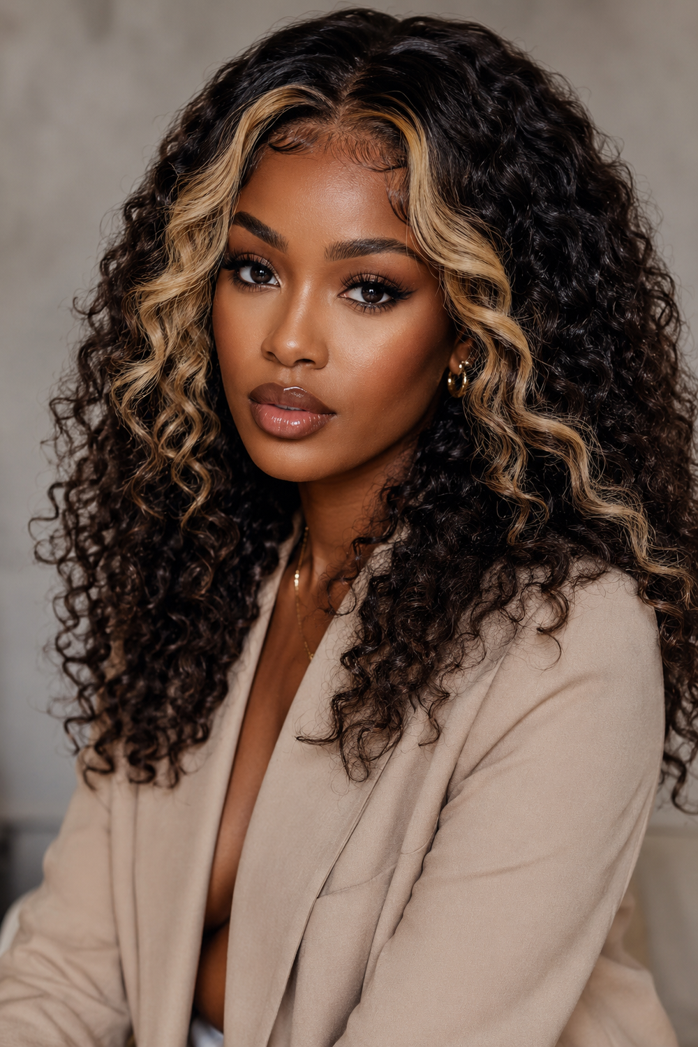 24. Curly Weave with Money Piece