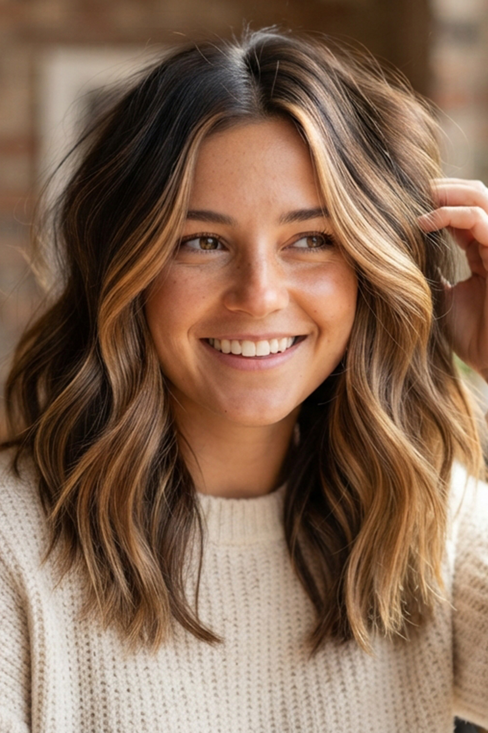 Caramel teddy bear bronde is warm, glossy, and rich, combining soft brunette tones with caramel highlights for a cozy effect.