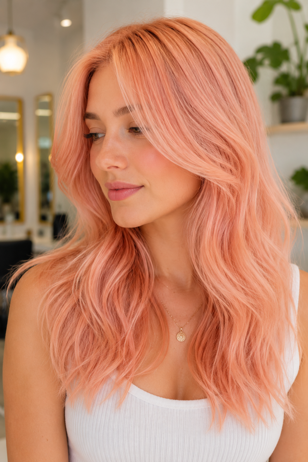 Pastel peach is a soft, playful spring color that gives hair a dreamy, fresh, youthful appearance.
