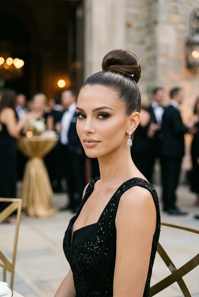 The sleek high bun brings instant sophistication.