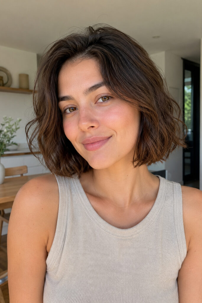The air-dried natural-texture bob reflects the growing preference for effortless styling. 