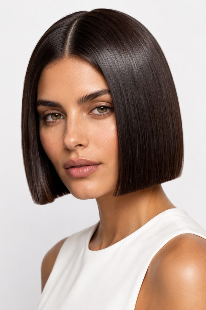 The blunt bob creates impact through its strong, even perimeter.