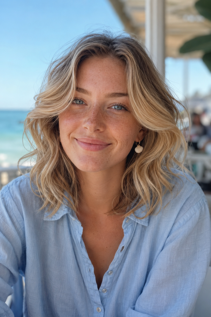 Long faces often look more balanced with shorter layers around the cheeks and temples.