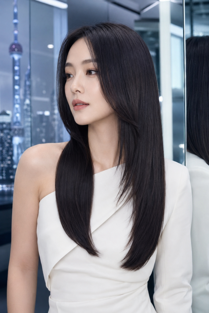 Straight hair displays every transition within a layered haircut clearly and precisely.