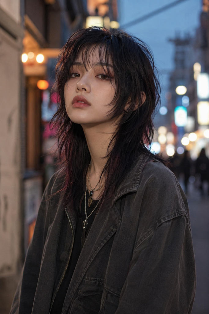 Front layers make the heavily graduated structure of a wolf cut easier to wear.