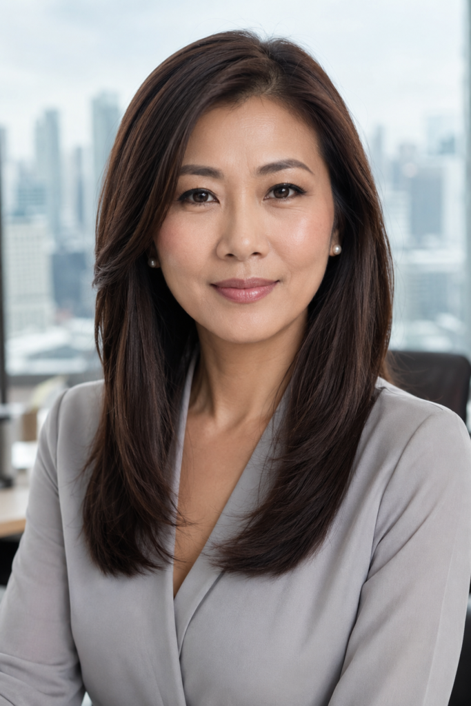 Blended front layers provide subtle movement without creating an obviously layered haircut.