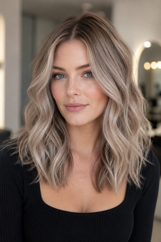 Ash blonde delivers a smoky, cool-toned finish for cool or neutral skin tones, flattering square and oval faces on medium to thick hair.