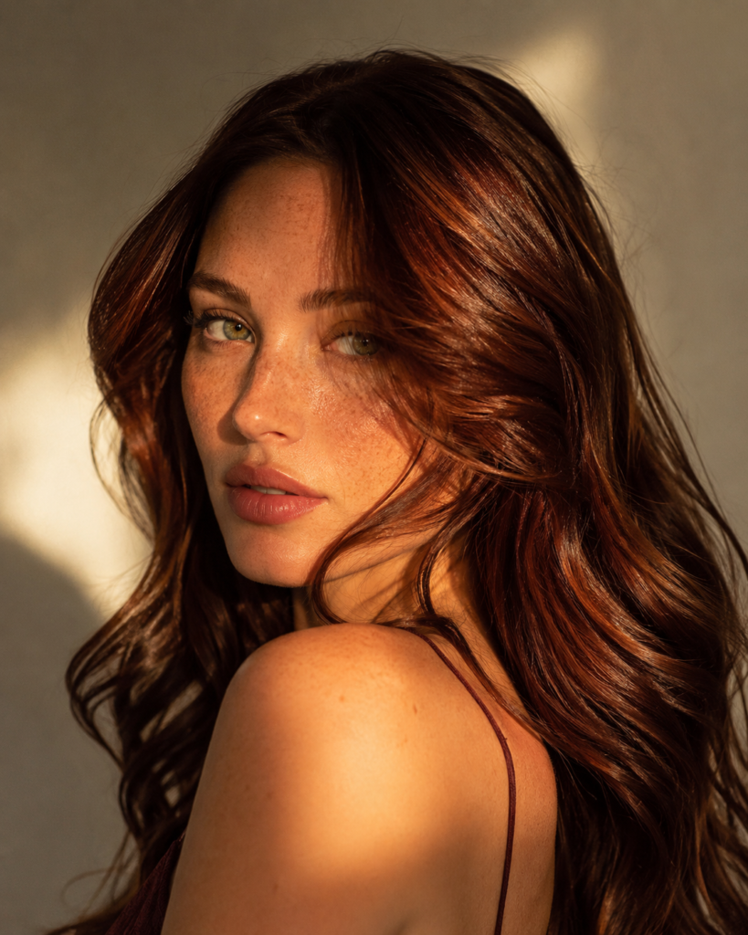Adding red undertones to a chocolate brown base creates a warm, vibrant shade often referred to as chocolate mahogany or auburn brown.