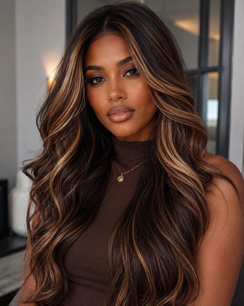 Combining deep chocolate brown with bold blonde highlights creates a high-contrast, dimensional look that's both dramatic and eye-catching.