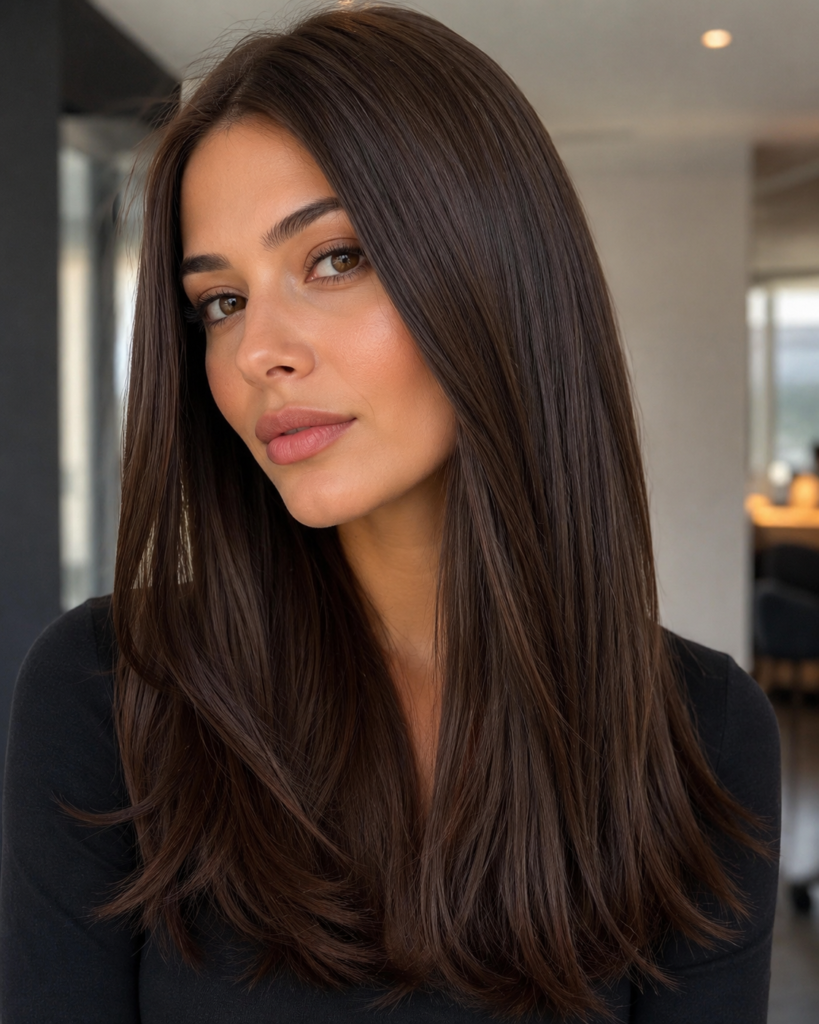 While highlights tend to get most of the attention, subtle lowlights, strands of slightly darker color woven into a chocolate brown base.