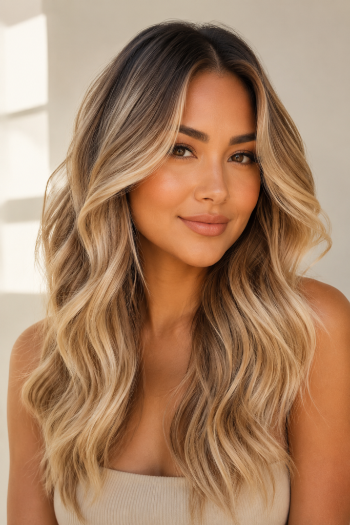 This warm, sun-kissed shade suits warm skin tones and flatters round, oval, and heart-shaped faces, on medium to thick hair. 