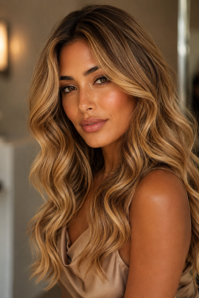 Honey blonde is a rich, golden shade that flatters warm or olive undertones and heart, oval, or round faces, especially on thick or wavy hair. 