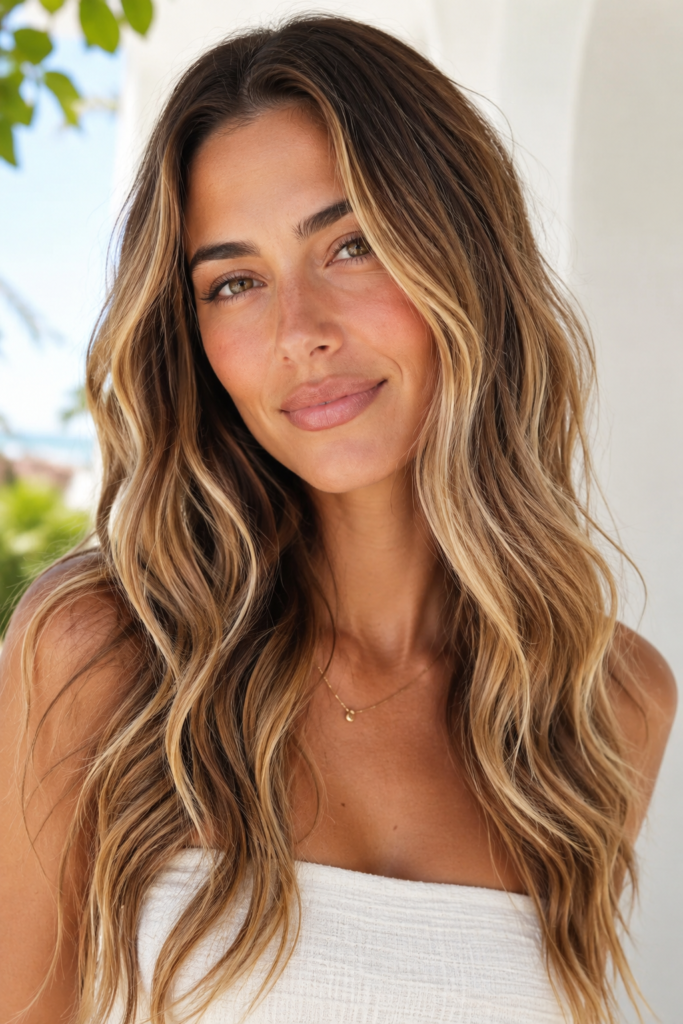 These highlights mimic natural summer lightening, flattering nearly every face shape and skin tone.