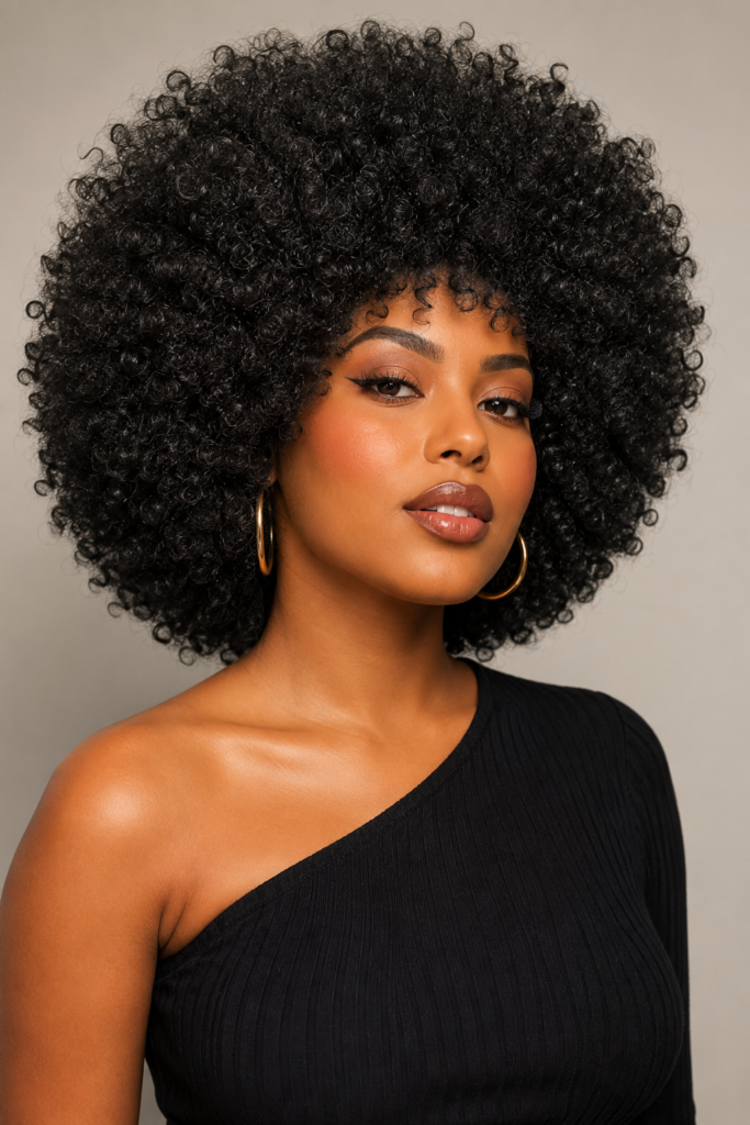 Afro curly weaves celebrate bold, natural-looking volume with tightly coiled texture. 