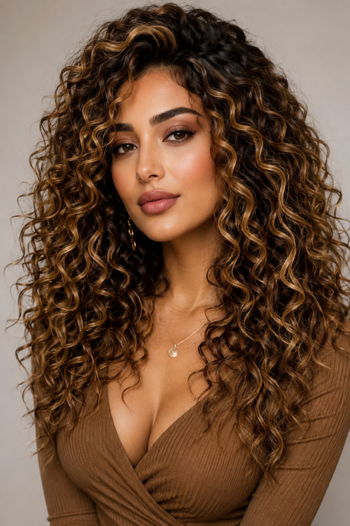 Adding highlights to a curly weave enhances dimension, making each curl pop with added depth and shine. 