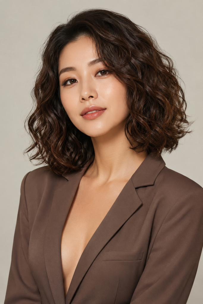 The curly lob, a longer bob length, offers the perfect balance between short and long curly styles. 