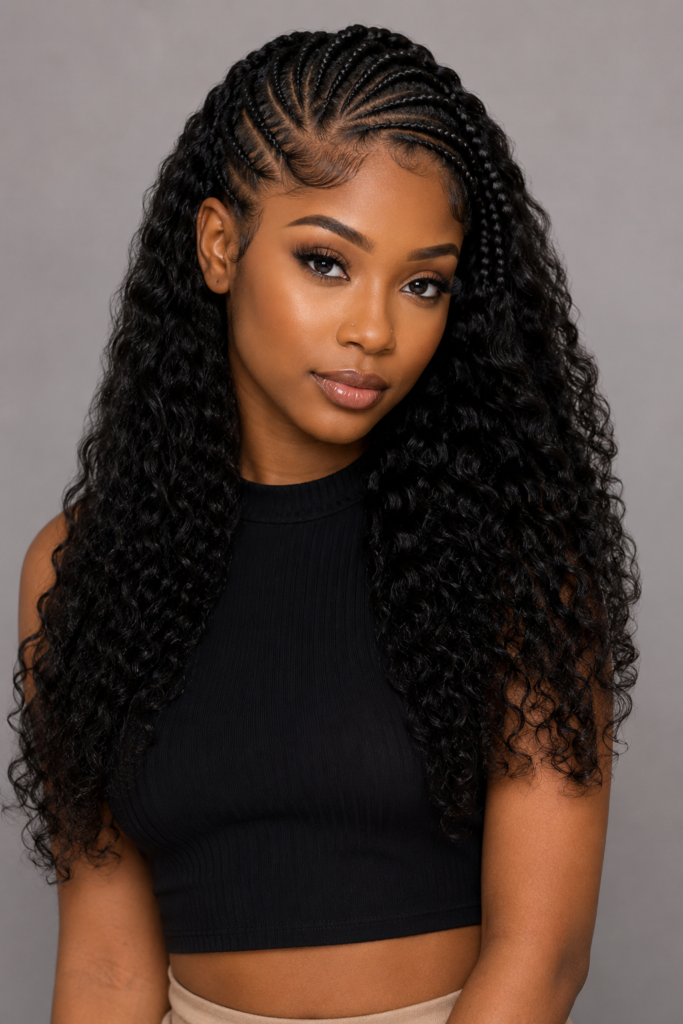 Combining braids with loose curls creates a fun, textured contrast that's both practical and stylish. 