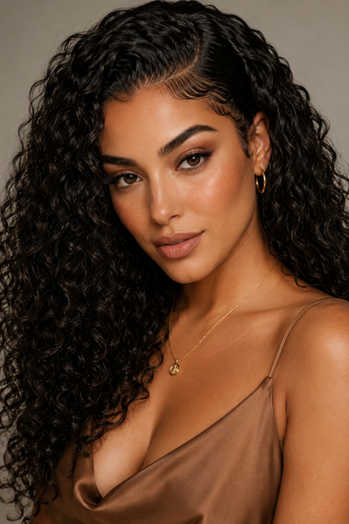Leaving natural edges out and blending them with a curly weave creates a seamless, authentic finish.