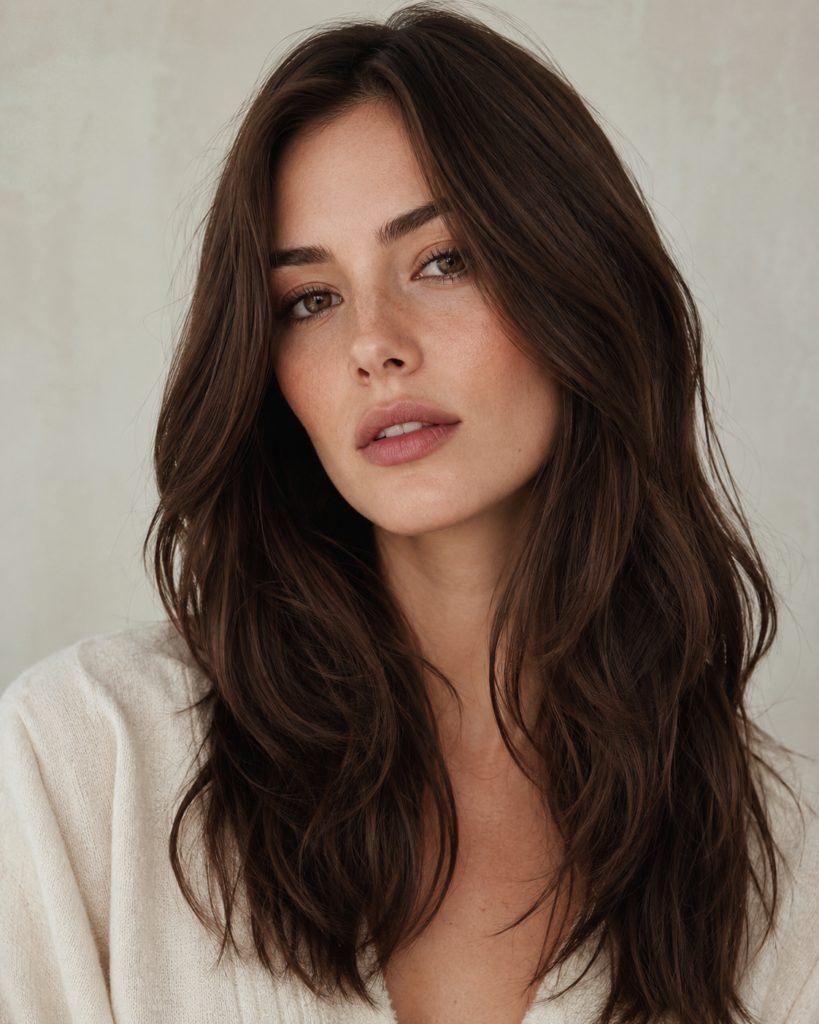 For those who prefer a more muted, sophisticated look, a matte finish on chocolate brown hair offers a beautiful alternative to high-shine gloss.