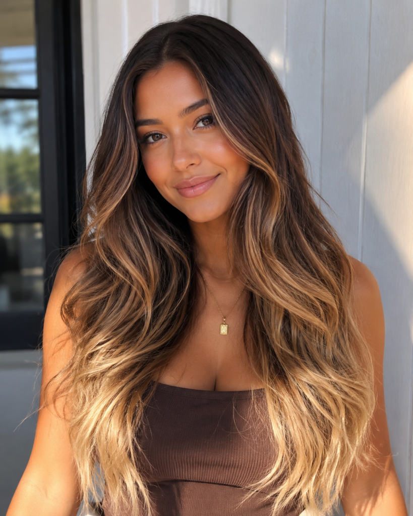 Ending our list is a stunning combination of chocolate brown roots gradually transitioning into honey blonde ends.