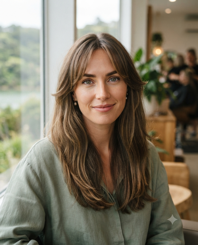 Grown-out curtain bangs are longer, softer, and easier to manage than short fringe.