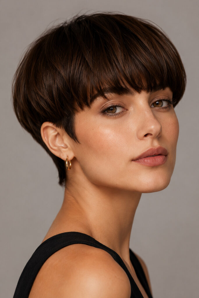 The modern bowl-inspired cut is softer and more wearable than traditional versions. 
