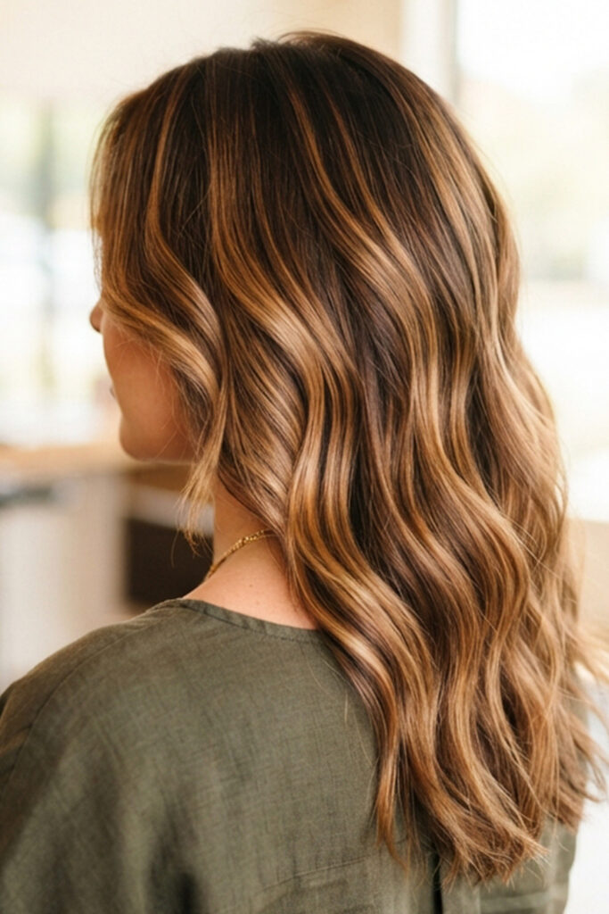 Tortoiseshell caramel balayage with blended warm tones